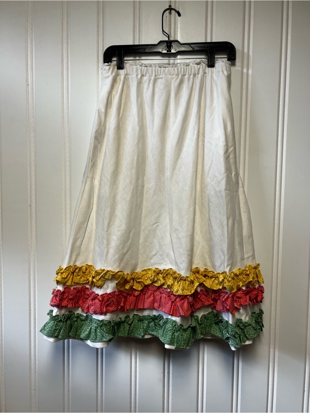 Vintage Handmade Prairie Cottagecore  Midi Skirt Elastic Waste Floral Ruffle
